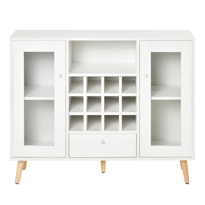 Kitchen Sideboard Buffet for Living Room Storage Pantry with Wine Rack Drawer Open Shelf and 2 Cabinets with Glass Doors Modern for Dining Room 100x33x80 cm White