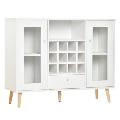 Kitchen Sideboard Buffet for Living Room Storage Pantry with Wine Rack Drawer Open Shelf and 2 Cabinets with Glass Doors Modern for Dining Room 100x33x80 cm White