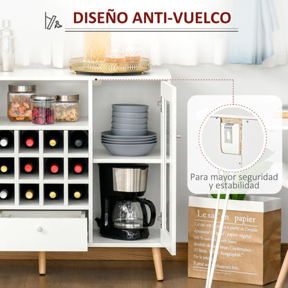 Kitchen Sideboard Buffet for Living Room Storage Pantry with Wine Rack Drawer Open Shelf and 2 Cabinets with Glass Doors Modern for Dining Room 100x33x80 cm White