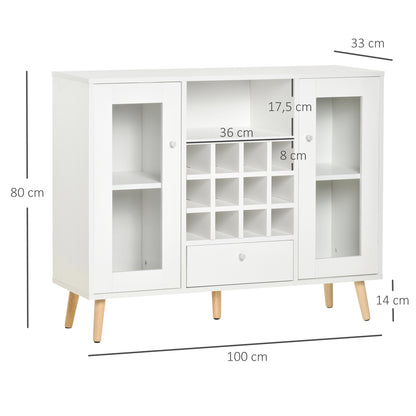 Kitchen Sideboard Buffet for Living Room Storage Pantry with Wine Rack Drawer Open Shelf and 2 Cabinets with Glass Doors Modern for Dining Room 100x33x80 cm White