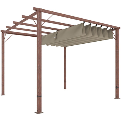Pergola approx. 3x3m Garden Pavilion with Magnetic Pad, Aluminum Patio Canopy, Garden Pavilion with Adjustable Roof, Freestanding, UV Protection 30+, for Terrace and Garden, Natural Wood