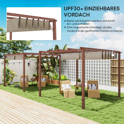 Pergola approx. 3x3m Garden Pavilion with Magnetic Pad, Aluminum Patio Canopy, Garden Pavilion with Adjustable Roof, Freestanding, UV Protection 30+, for Terrace and Garden, Natural Wood