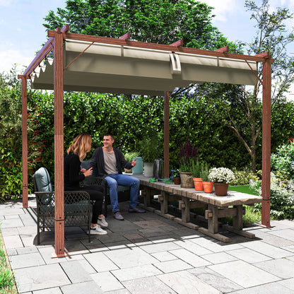 Pergola approx. 3x3m Garden Pavilion with Magnetic Pad, Aluminum Patio Canopy, Garden Pavilion with Adjustable Roof, Freestanding, UV Protection 30+, for Terrace and Garden, Natural Wood