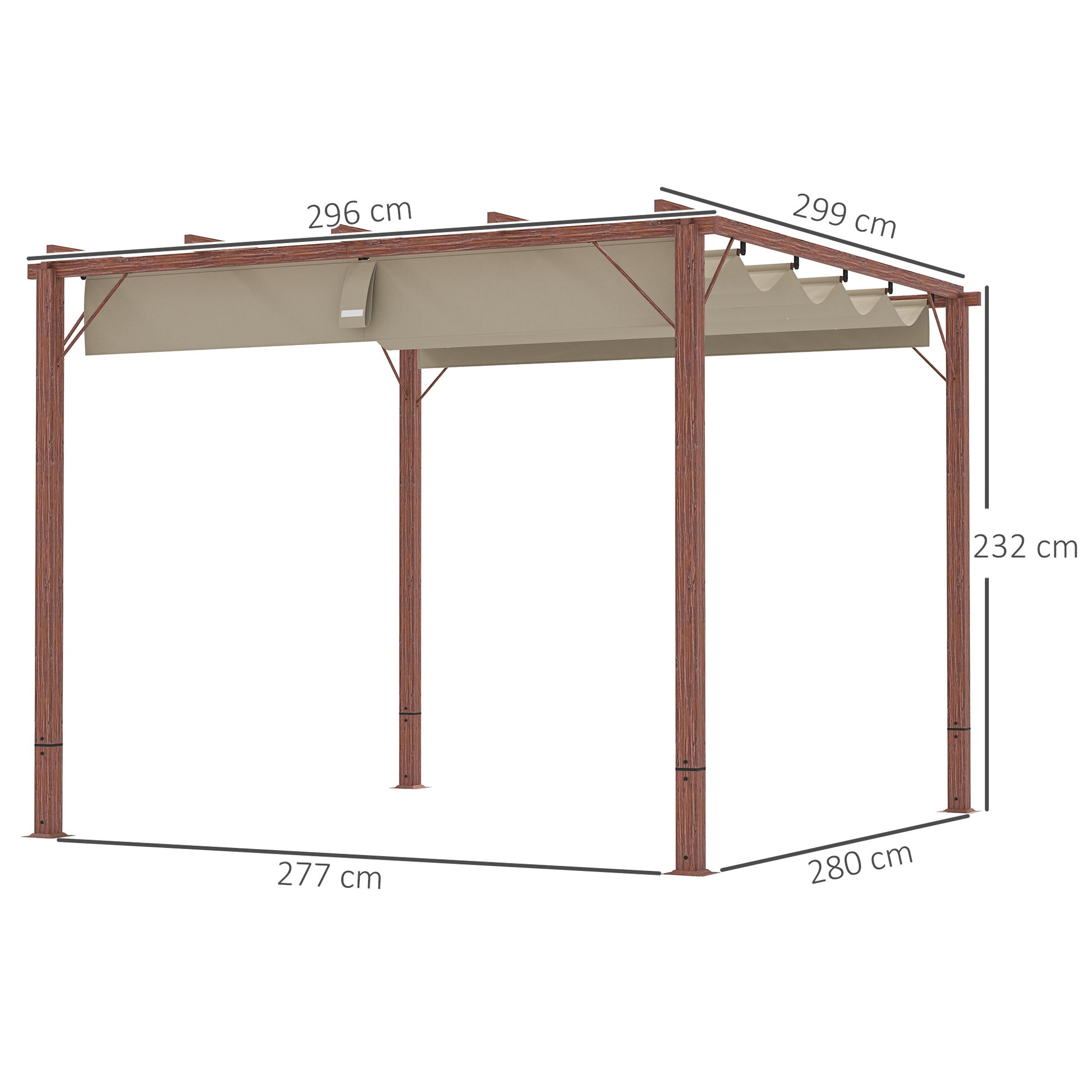 Pergola approx. 3x3m Garden Pavilion with Magnetic Pad, Aluminum Patio Canopy, Garden Pavilion with Adjustable Roof, Freestanding, UV Protection 30+, for Terrace and Garden, Natural Wood