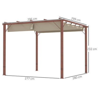 Pergola approx. 3x3m Garden Pavilion with Magnetic Pad, Aluminum Patio Canopy, Garden Pavilion with Adjustable Roof, Freestanding, UV Protection 30+, for Terrace and Garden, Natural Wood