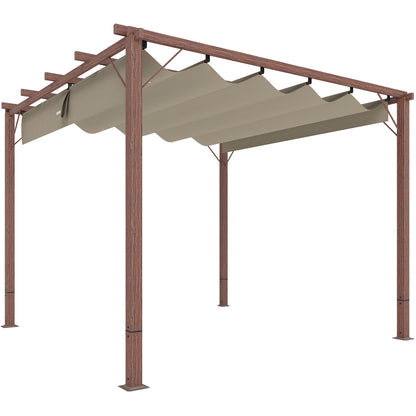 Pergola approx. 3x3m Garden Pavilion with Magnetic Pad, Aluminum Patio Canopy, Garden Pavilion with Adjustable Roof, Freestanding, UV Protection 30+, for Terrace and Garden, Natural Wood