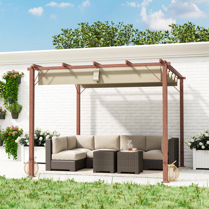 Pergola approx. 3x3m Garden Pavilion with Magnetic Pad, Aluminum Patio Canopy, Garden Pavilion with Adjustable Roof, Freestanding, UV Protection 30+, for Terrace and Garden, Natural Wood