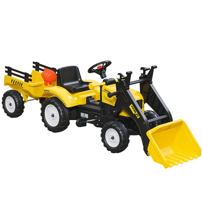 Pedal Tractor with Trailer Adjustable Shovel Loader Vehicle for Children aged 3 and above Yellow