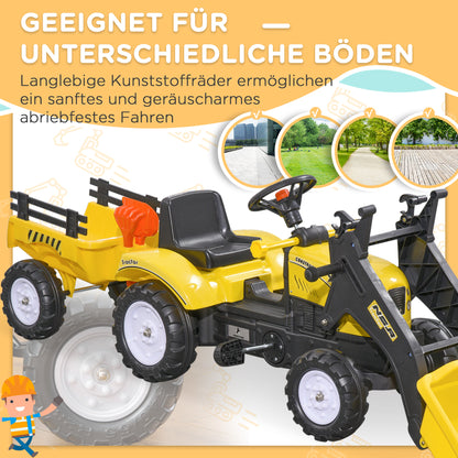 Pedal Tractor with Trailer Adjustable Shovel Loader Vehicle for Children aged 3 and above Yellow