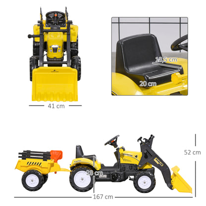 Pedal Tractor with Trailer Adjustable Shovel Loader Vehicle for Children aged 3 and above Yellow