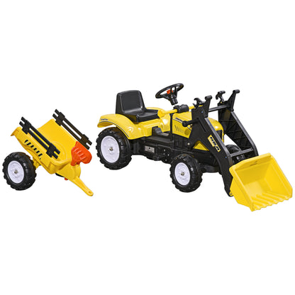 Pedal Tractor with Trailer Adjustable Shovel Loader Vehicle for Children aged 3 and above Yellow