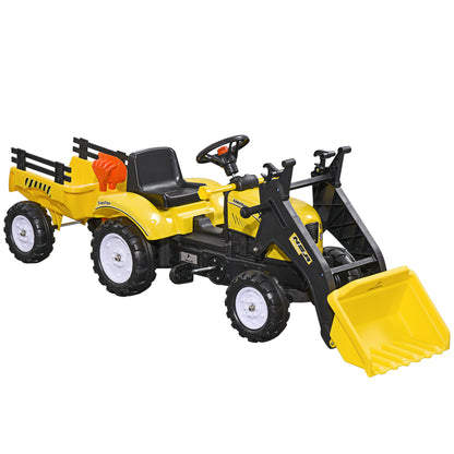 Pedal Tractor with Trailer Adjustable Shovel Loader Vehicle for Children aged 3 and above Yellow