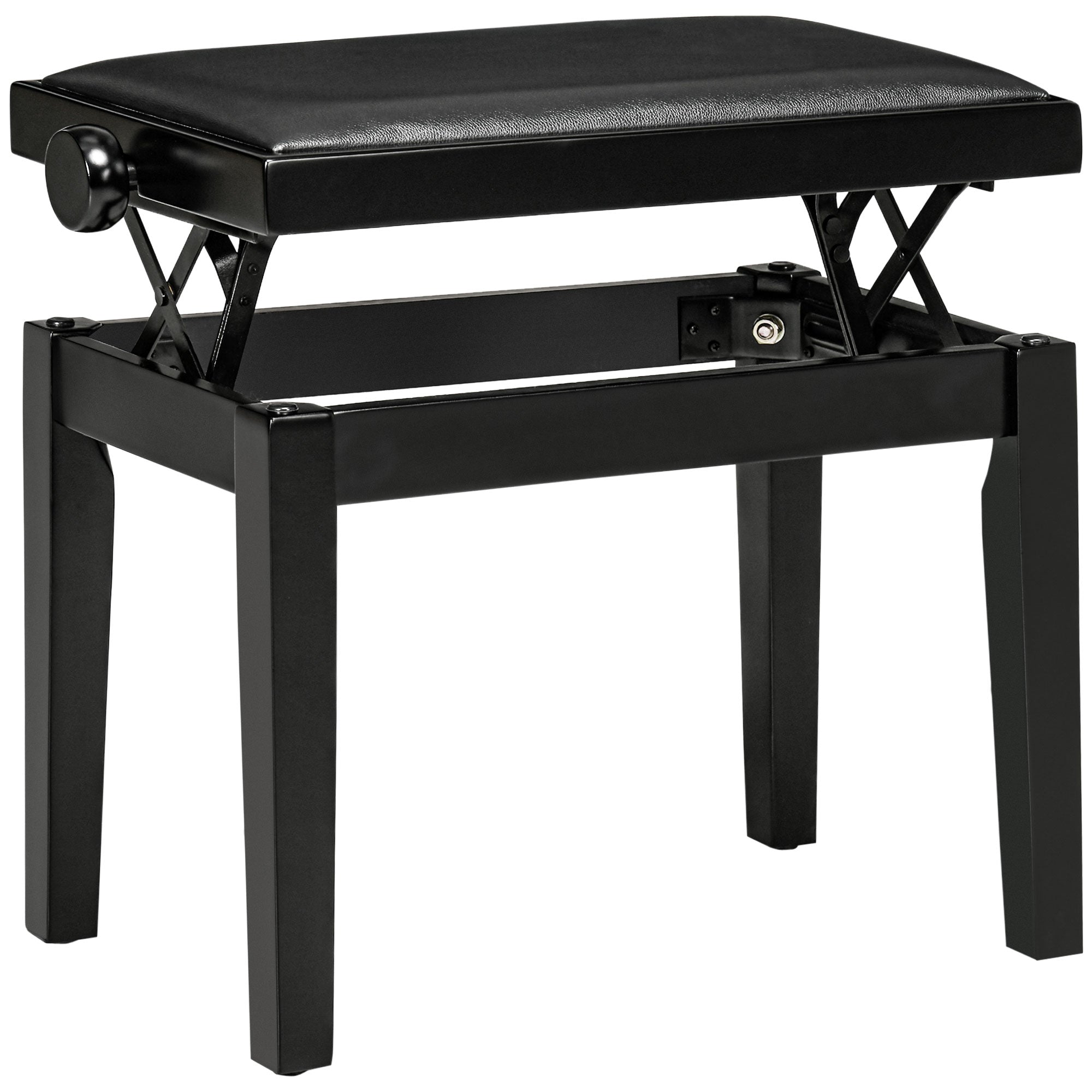 Piano Stool Height Adjustable Piano Bench with Leather Cushion Piano Bench Faux Leather Rubber Wood Black 63 x 33 x 45-56 cm