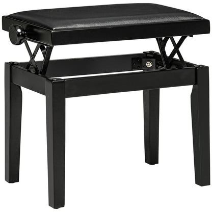 Piano Stool Height Adjustable Piano Bench with Leather Cushion Piano Bench Faux Leather Rubber Wood Black 63 x 33 x 45-56 cm