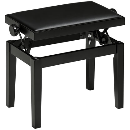 Piano Stool Height Adjustable Piano Bench with Leather Cushion Piano Bench Faux Leather Rubber Wood Black 63 x 33 x 45-56 cm