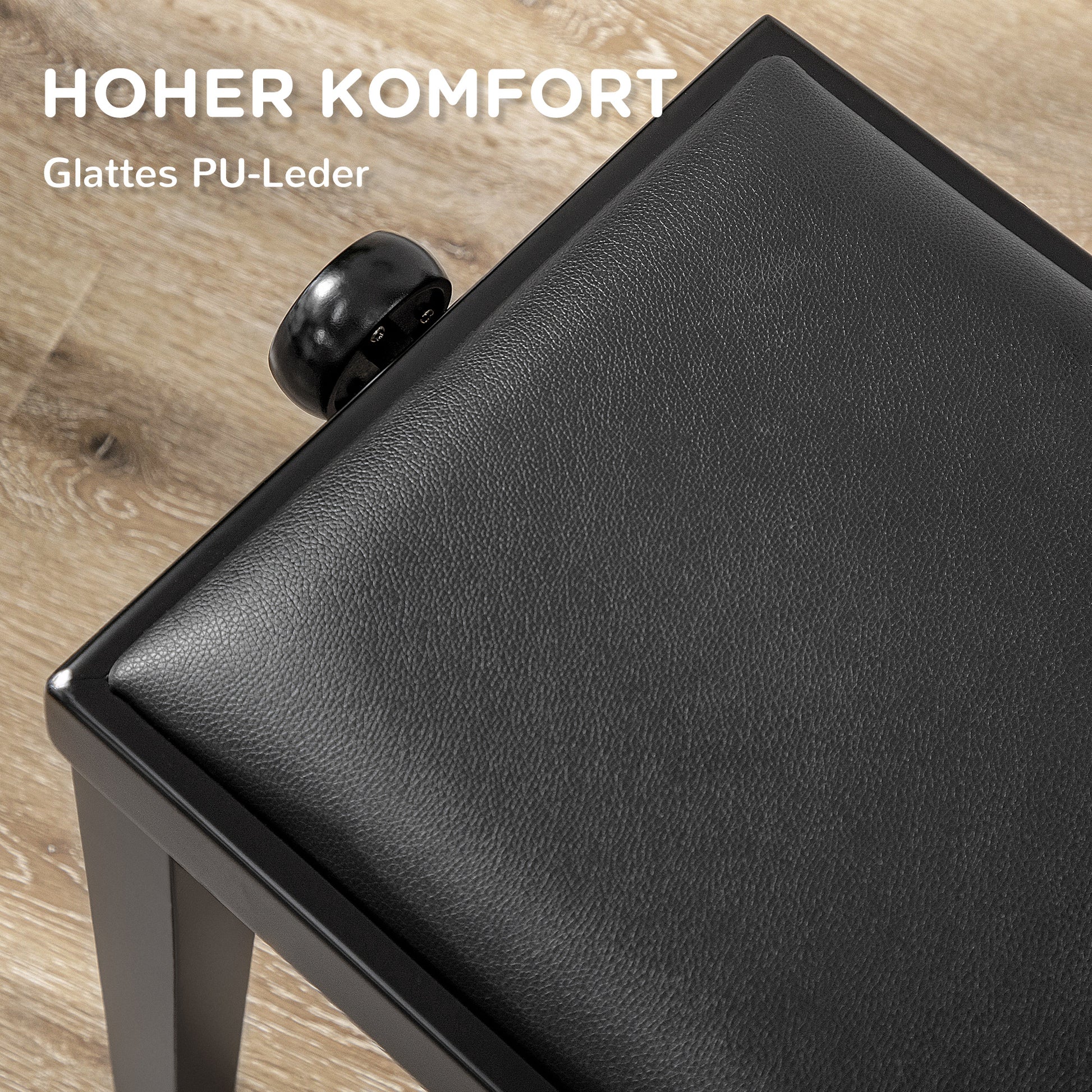 Piano Stool Height Adjustable Piano Bench with Leather Cushion Piano Bench Faux Leather Rubber Wood Black 63 x 33 x 45-56 cm