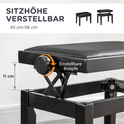 Piano Stool Height Adjustable Piano Bench with Leather Cushion Piano Bench Faux Leather Rubber Wood Black 63 x 33 x 45-56 cm