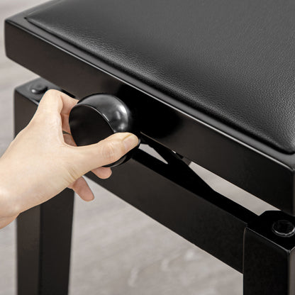 Piano Stool Height Adjustable Piano Bench with Leather Cushion Piano Bench Faux Leather Rubber Wood Black 63 x 33 x 45-56 cm