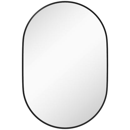 Oval Bathroom Mirror 60x90cm Tempered Glass, Modern Wall Mirror with Aluminum Alloy Frame, Vertical/Horizontal Mounting, for Bedroom, Entryway, Living Room, Black