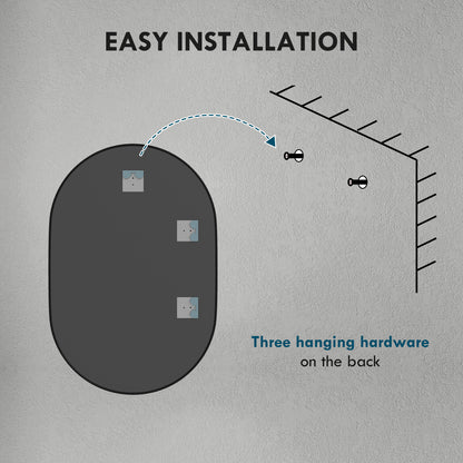 Oval Bathroom Mirror 60x90cm Tempered Glass, Modern Wall Mirror with Aluminum Alloy Frame, Vertical/Horizontal Mounting, for Bedroom, Entryway, Living Room, Black