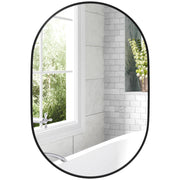 Oval Bathroom Mirror 60x90cm Tempered Glass, Modern Wall Mirror with Aluminum Alloy Frame, Vertical/Horizontal Mounting, for Bedroom, Entryway, Living Room, Black