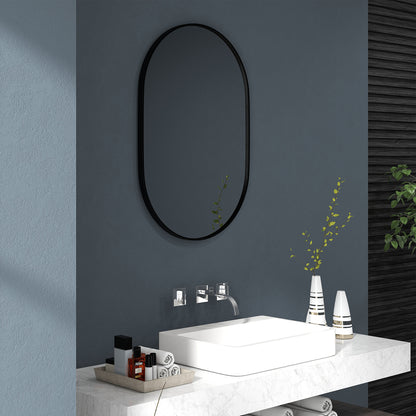 Oval Bathroom Mirror 60x90cm Tempered Glass, Modern Wall Mirror with Aluminum Alloy Frame, Vertical/Horizontal Mounting, for Bedroom, Entryway, Living Room, Black