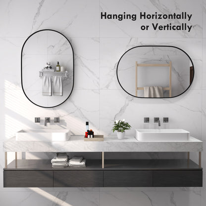 Oval Bathroom Mirror 60x90cm Tempered Glass, Modern Wall Mirror with Aluminum Alloy Frame, Vertical/Horizontal Mounting, for Bedroom, Entryway, Living Room, Black