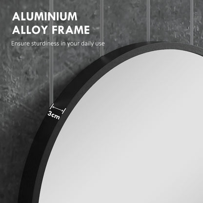 Oval Bathroom Mirror 60x90cm Tempered Glass, Modern Wall Mirror with Aluminum Alloy Frame, Vertical/Horizontal Mounting, for Bedroom, Entryway, Living Room, Black