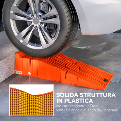 Set of 2 Plastic Car Loading Ramps with 5 Tonnes Max Load, Space-Saving Car Platforms for Maintenance, 91x30x21 cm, Orange