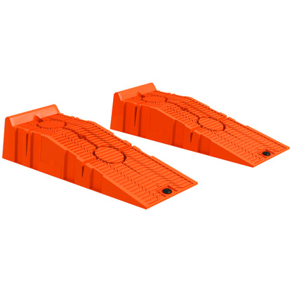 Set of 2 Plastic Car Loading Ramps with 5 Tonnes Max Load, Space-Saving Car Platforms for Maintenance, 91x30x21 cm, Orange