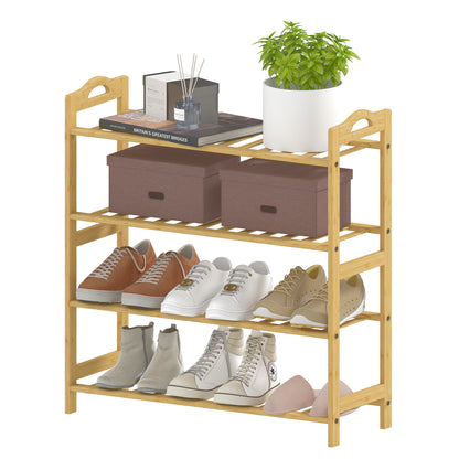 4-Level Bamboo Shoe Rack Shoe Shelf for 12 Pairs of Shoes for Entryway Hallway Bedroom 67.5x24.7x72 cm Natural Wood