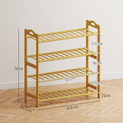 4-Level Bamboo Shoe Rack Shoe Shelf for 12 Pairs of Shoes for Entryway Hallway Bedroom 67.5x24.7x72 cm Natural Wood