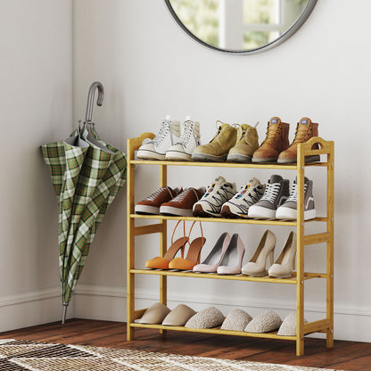 4-Level Bamboo Shoe Rack Shoe Shelf for 12 Pairs of Shoes for Entryway Hallway Bedroom 67.5x24.7x72 cm Natural Wood