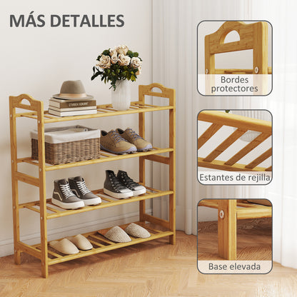 4-Level Bamboo Shoe Rack Shoe Shelf for 12 Pairs of Shoes for Entryway Hallway Bedroom 67.5x24.7x72 cm Natural Wood