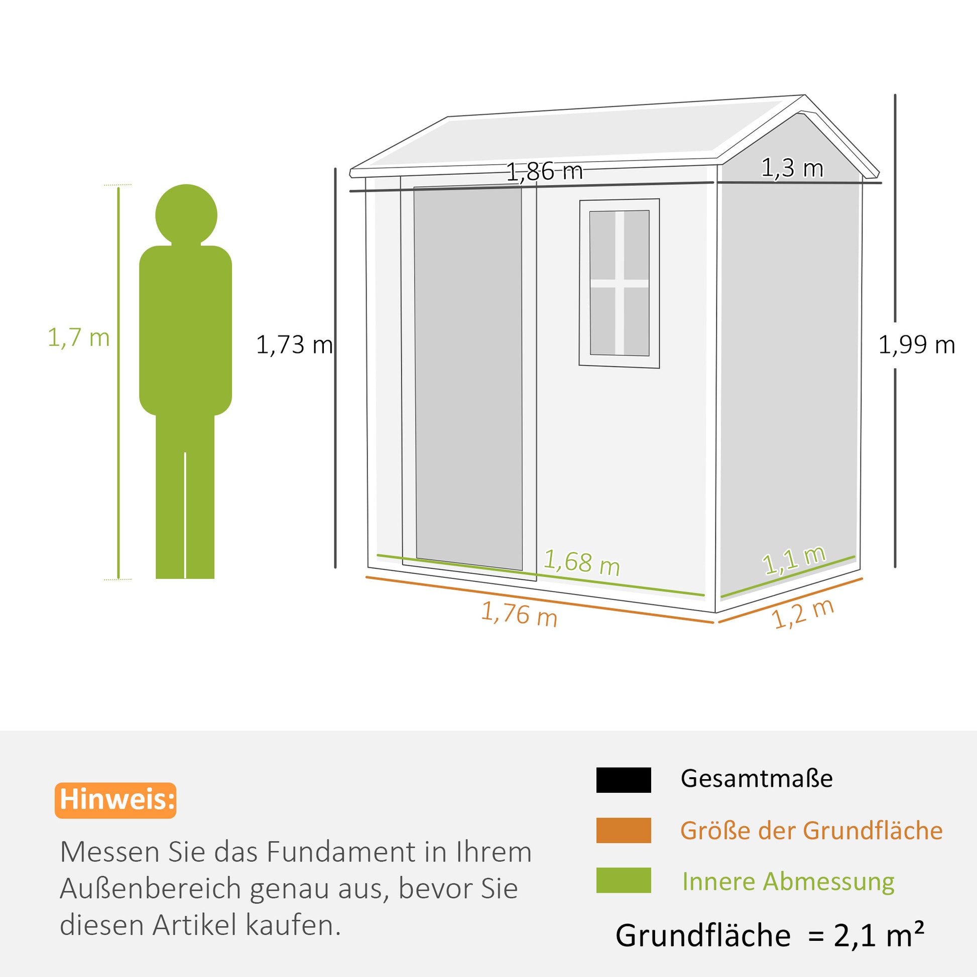 Plastic Tool Shed 2.1m² 186 x 130 x 199cm Garden Shed with Gable Roof Floor Window Lockable Door Weatherproof Outdoor Garden Shed for Backyard Gray