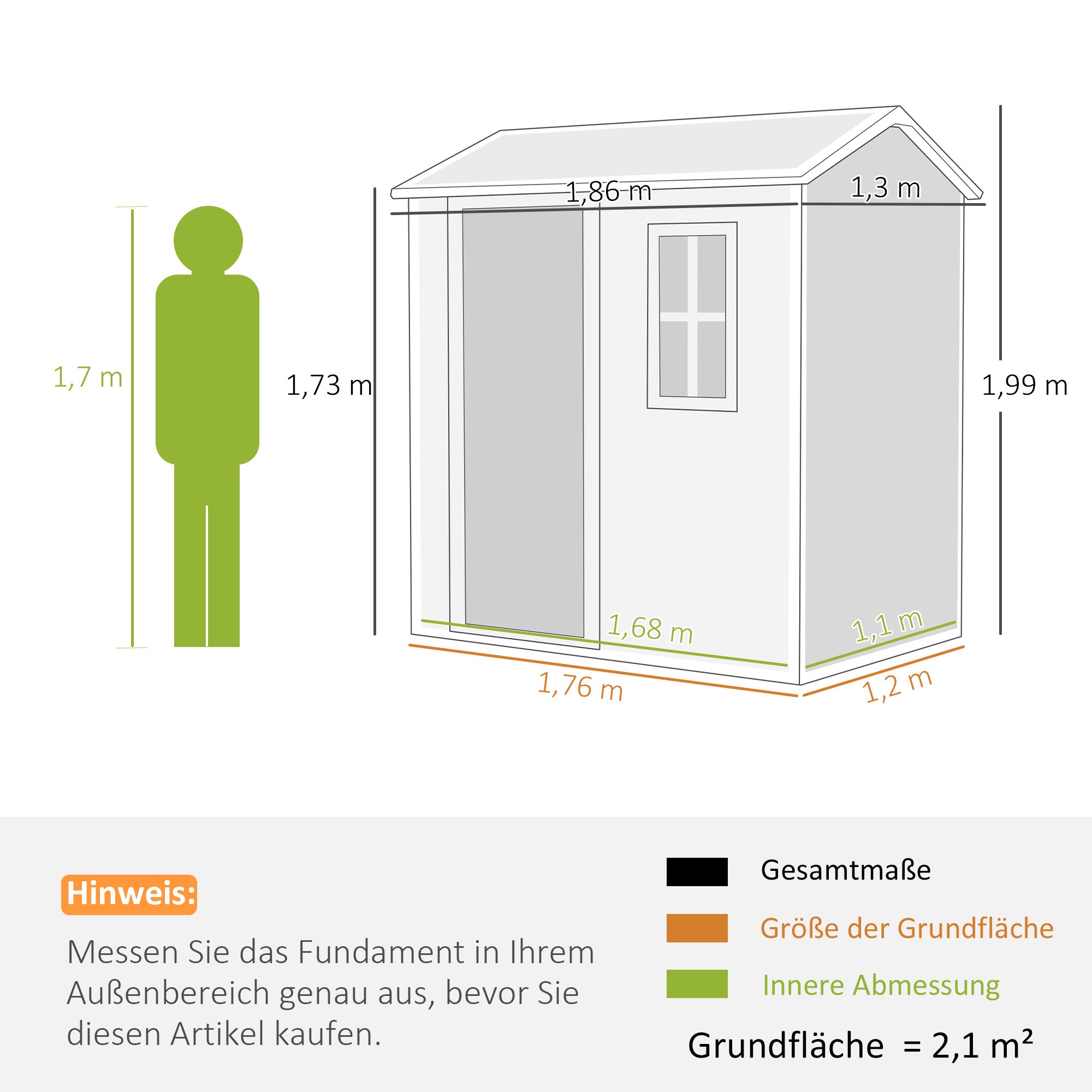 Plastic Tool Shed 2.1m² 186 x 130 x 199cm Garden Shed with Gable Roof Floor Window Lockable Door Weatherproof Outdoor Garden Shed for Backyard Gray