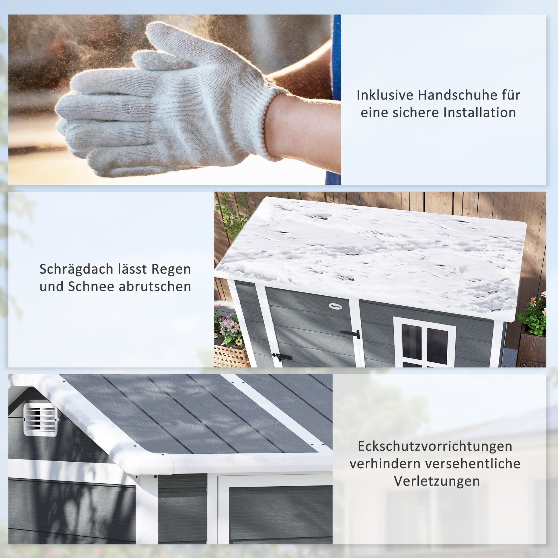Plastic Tool Shed 2.1m² 186 x 130 x 199cm Garden Shed with Gable Roof Floor Window Lockable Door Weatherproof Outdoor Garden Shed for Backyard Gray