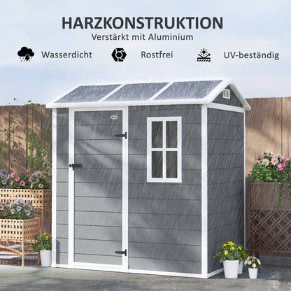 Plastic Tool Shed 2.1m² 186 x 130 x 199cm Garden Shed with Gable Roof Floor Window Lockable Door Weatherproof Outdoor Garden Shed for Backyard Gray