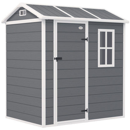 Plastic Tool Shed 2.1m² 186 x 130 x 199cm Garden Shed with Gable Roof Floor Window Lockable Door Weatherproof Outdoor Garden Shed for Backyard Gray