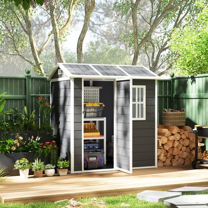 Plastic Tool Shed 2.1m² 186 x 130 x 199cm Garden Shed with Gable Roof Floor Window Lockable Door Weatherproof Outdoor Garden Shed for Backyard Gray