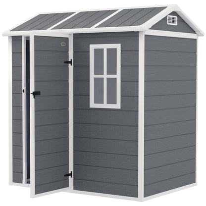 Plastic Tool Shed 2.1m² 186 x 130 x 199cm Garden Shed with Gable Roof Floor Window Lockable Door Weatherproof Outdoor Garden Shed for Backyard Gray