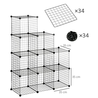 Cube Shelf, Shelving System with 9 Compartments, DIY Wire Grid Shelf, Cube Shelf for Living Room, Bedroom, Black, 105 x 35 x 105 cm