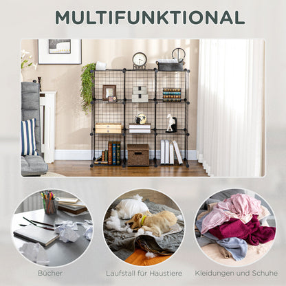 Cube Shelf, Shelving System with 9 Compartments, DIY Wire Grid Shelf, Cube Shelf for Living Room, Bedroom, Black, 105 x 35 x 105 cm