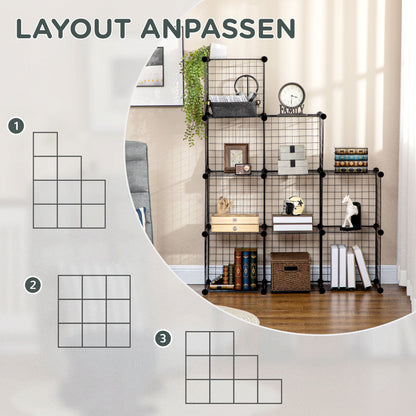 Cube Shelf, Shelving System with 9 Compartments, DIY Wire Grid Shelf, Cube Shelf for Living Room, Bedroom, Black, 105 x 35 x 105 cm