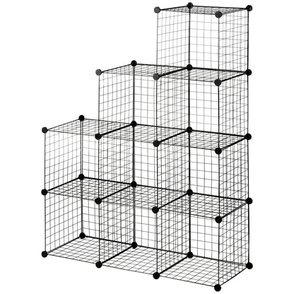 Cube Shelf, Shelving System with 9 Compartments, DIY Wire Grid Shelf, Cube Shelf for Living Room, Bedroom, Black, 105 x 35 x 105 cm