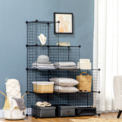 Cube Shelf, Shelving System with 9 Compartments, DIY Wire Grid Shelf, Cube Shelf for Living Room, Bedroom, Black, 105 x 35 x 105 cm