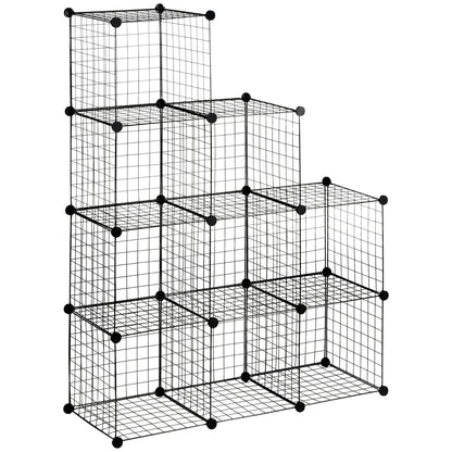 Cube Shelf, Shelving System with 9 Compartments, DIY Wire Grid Shelf, Cube Shelf for Living Room, Bedroom, Black, 105 x 35 x 105 cm
