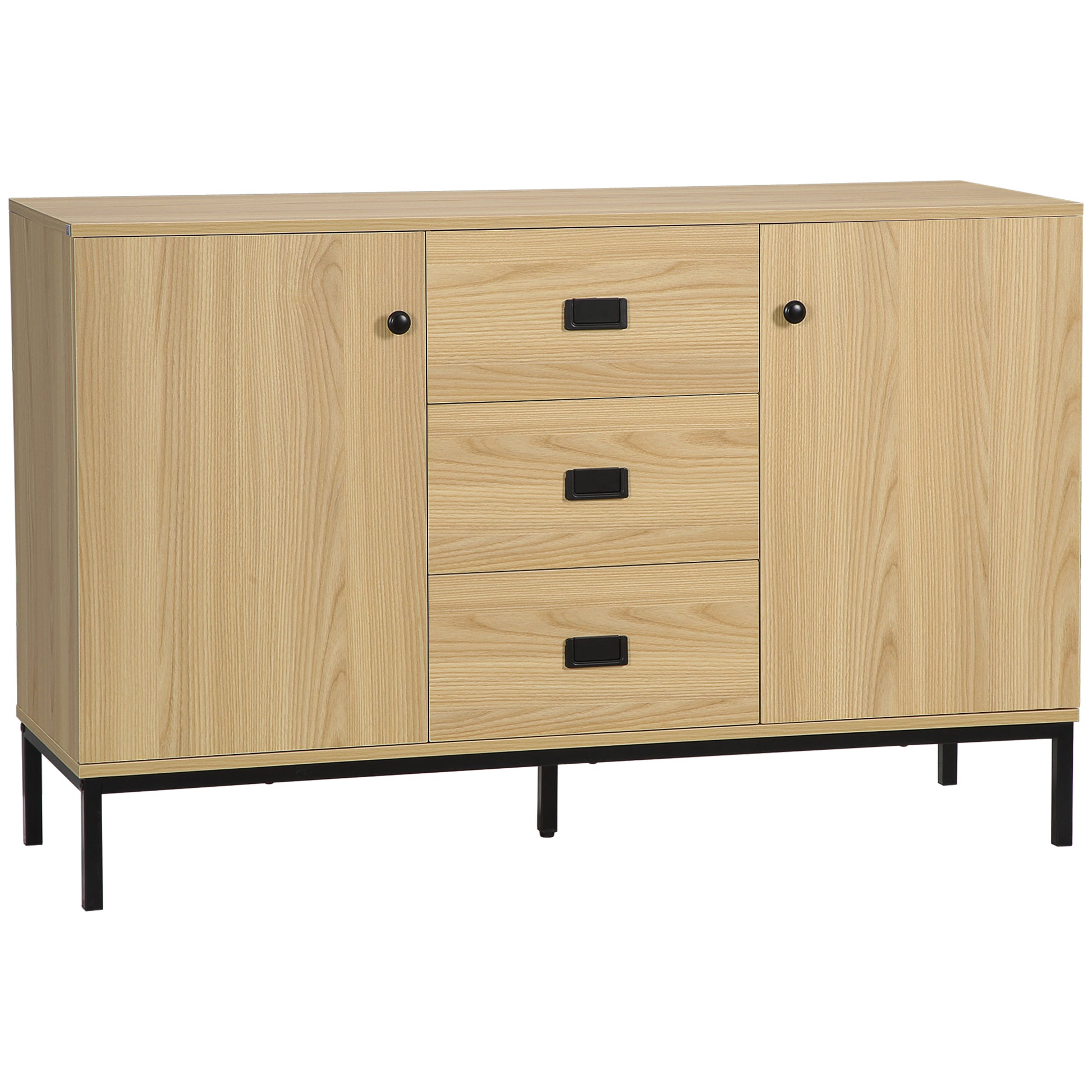 Kitchen Buffet Storage Cabinet 2 Cupboards Adjustable Shelf 3 Drawers Contemporary Style - 120 x 39.5 x 77 cm Natural