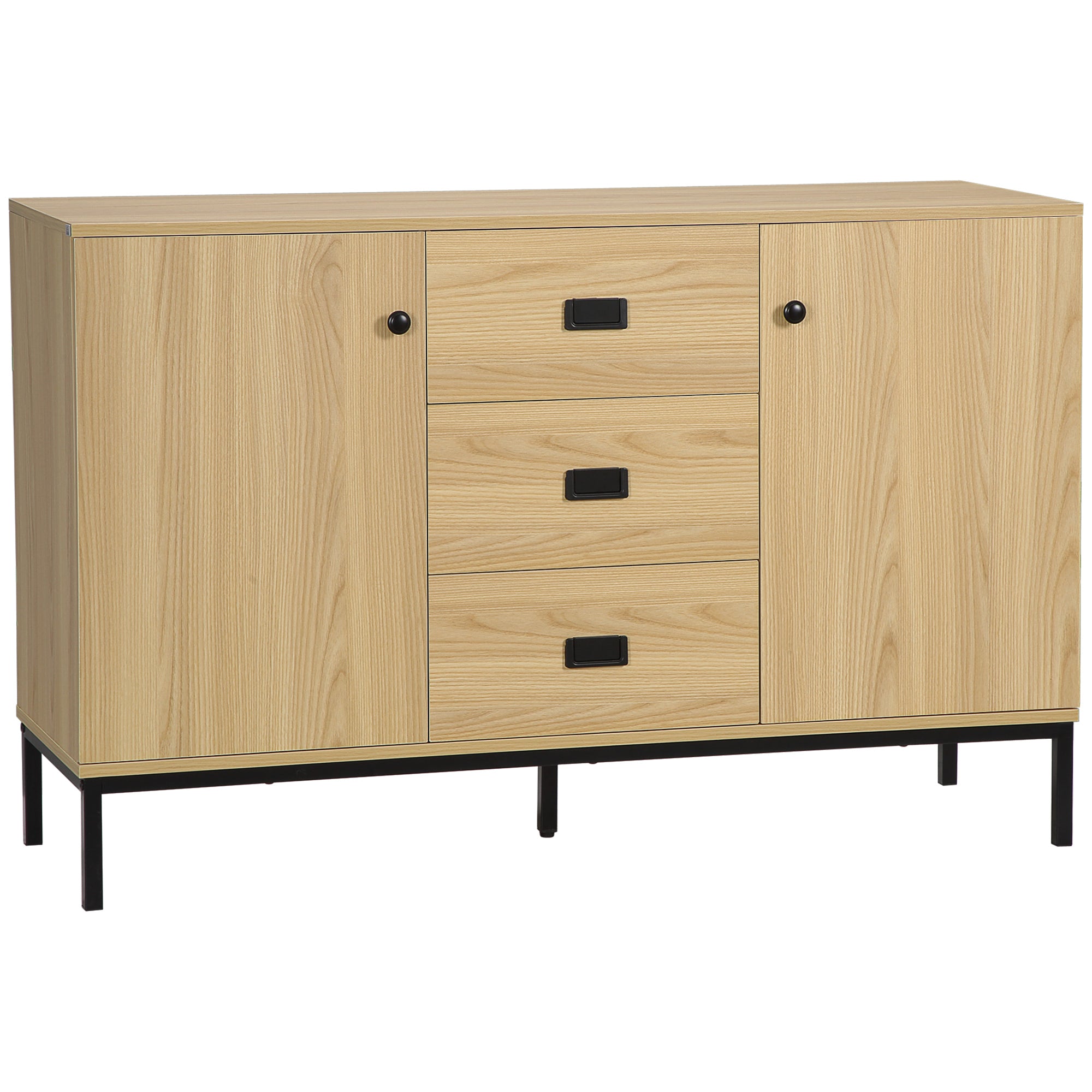 Kitchen Buffet Storage Cabinet 2 Cupboards Adjustable Shelf 3 Drawers Contemporary Style - 120 x 39.5 x 77 cm Natural