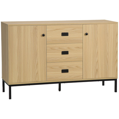 Kitchen Buffet Storage Cabinet 2 Cupboards Adjustable Shelf 3 Drawers Contemporary Style - 120 x 39.5 x 77 cm Natural